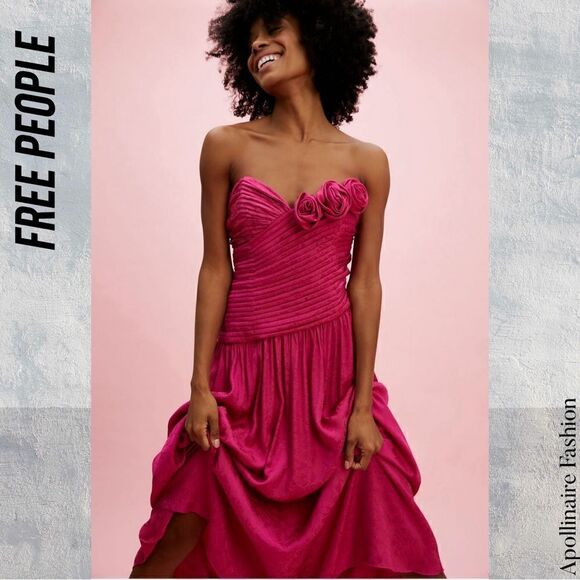 FREE PEOPLE MAKE AN ENTRANCE STRAPLESS DRESS IN PINK SIZE 2 NWT - Picture 1 of 6